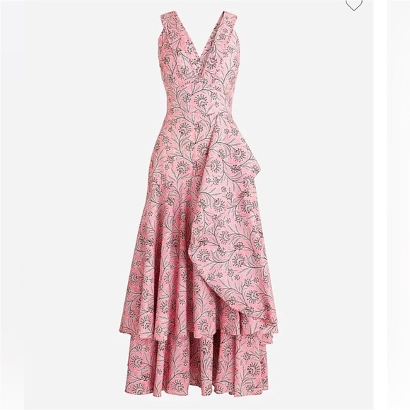 J. Crew Collection Cross-back ruffle hem dress if Ratti coral vines Size 10 - Picture 1 of 16
